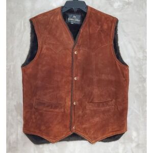 Vintage Golden Fleece Suede Leather Vest Mens M Snap Front Fur Lined Western EUC